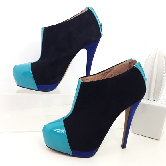 🔖Aldo💙Multicolor Suede Chunky Closed Toe Platform Booties Heels - Picture 5 of 12